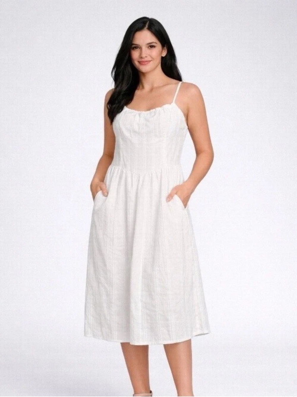 Wild fable White Sleeveless Midi Sundress with Pockets